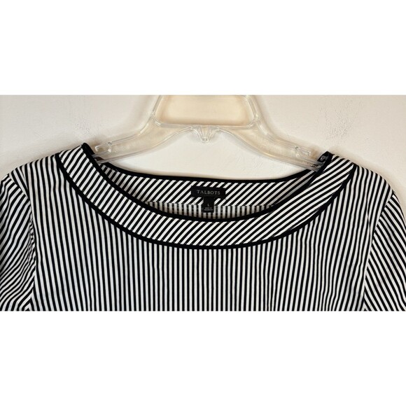TALBOTS Piped Poplin Tunic Women Large B/W Striped LS Boat Neck Top Nautical - Picture 5 of 12